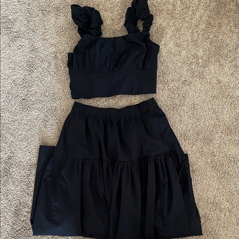 Abercrombie Black Two-Piece Crop Top & Tiered Skirt Set